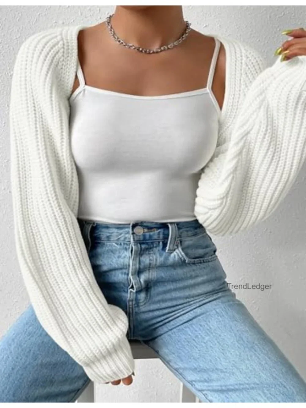 Plus Size Open Front Crop Cardigan Women Long Sleeve Ribbed Knit Bolero Shrug